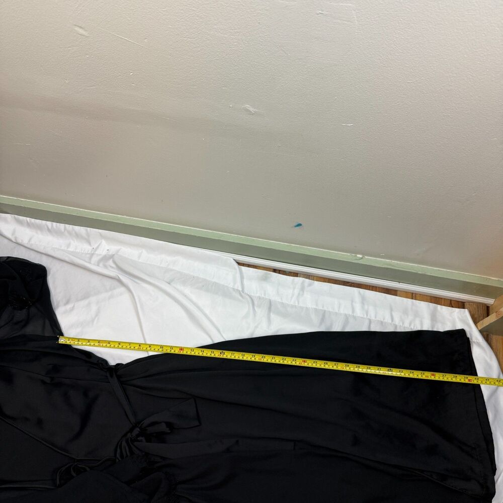 Natori Black Satin & Lace Long Robe - Picture 14 of 15